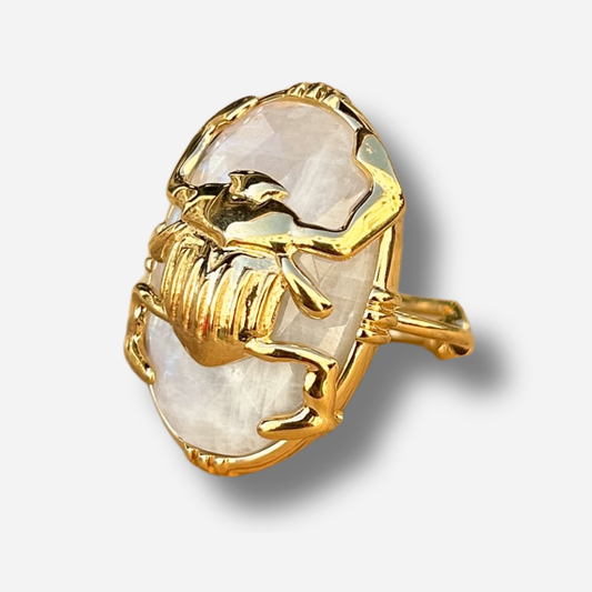 BAGUE - SCARABÉE GM LABRADORITE BLANCHE