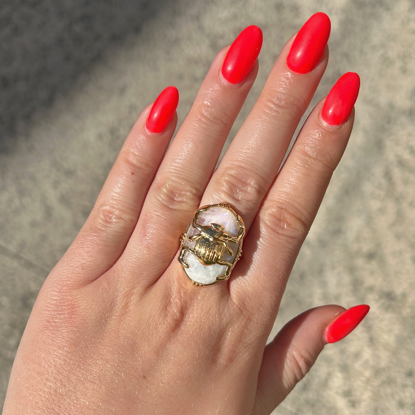 BAGUE - SCARABÉE GM LABRADORITE BLANCHE