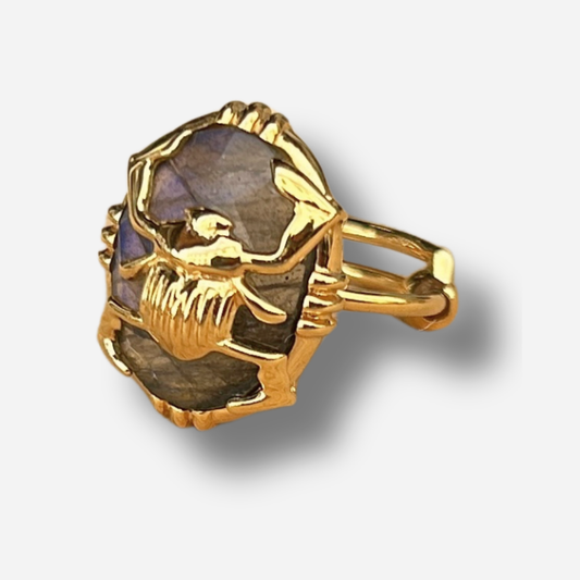 Bague scarabee labradorite Au Fil de Lo bague pierre naturelle irisee doree reglable femme