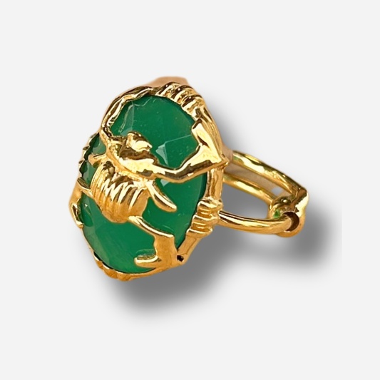 Bague scarabee onyx vert Au Fil de Lo pierre naturelle verte reglable femme doree