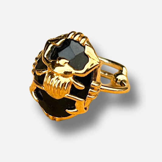 Bague scarabee spinelle noire Au Fil de Lo pierre naturelle noire reglable femme doree
