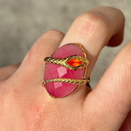 Bague portee serpent quartz fraise grand modele
