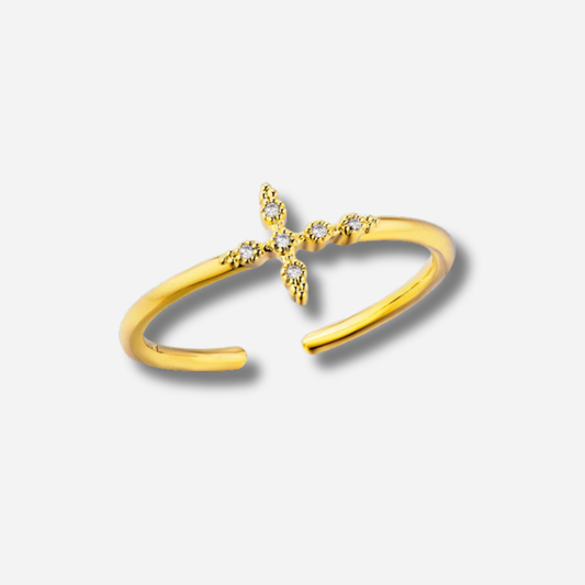 Bague Sevilla Mya Bay dorée avec croix et cristaux