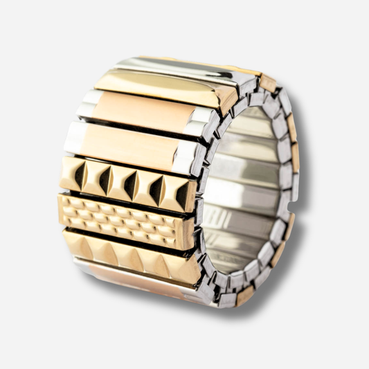 Bague large Sig18 Sigal maillons métalliques texturés