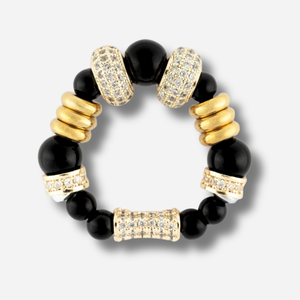 Bague Sigal Nefertiti Noir avec perles noires et anneaux pavés de zircons