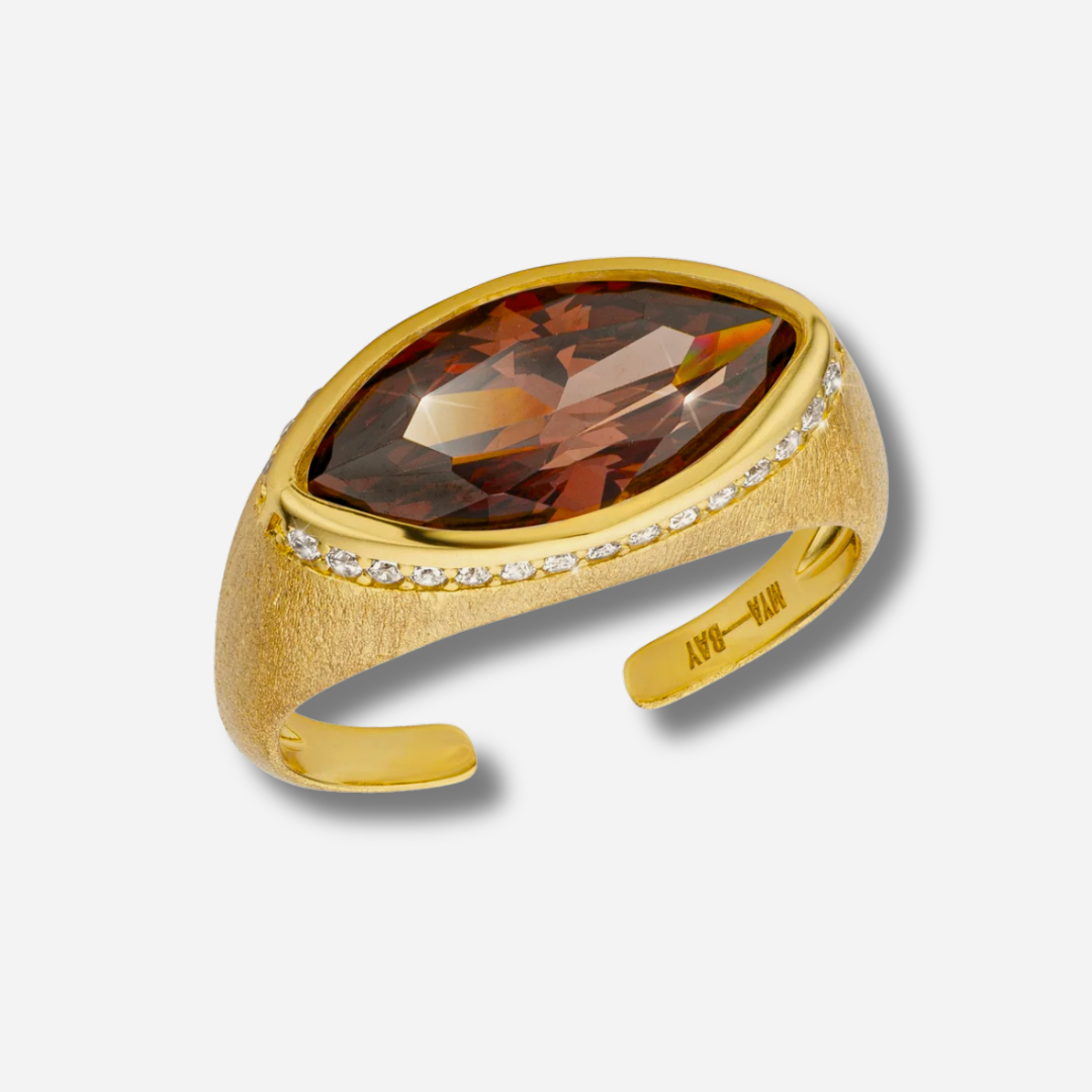 Bague Smoked Brown Identity Gold MYA BAY avec grande pierre marron facettée