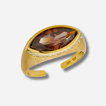 Bague Smoked Brown Identity Gold MYA BAY avec grande pierre marron facettée