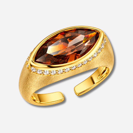 Bague Smoked Brown Identity Gold MYA BAY avec grande pierre marron facettée