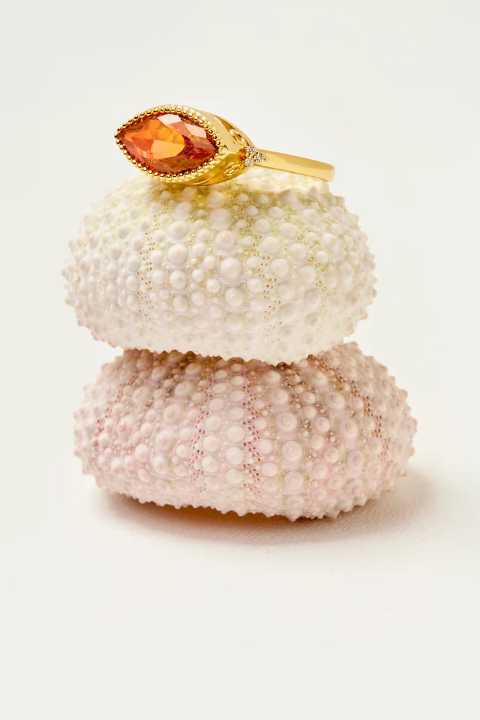 Bague Smoked Unity Mya Bay dorée avec cristal fumé