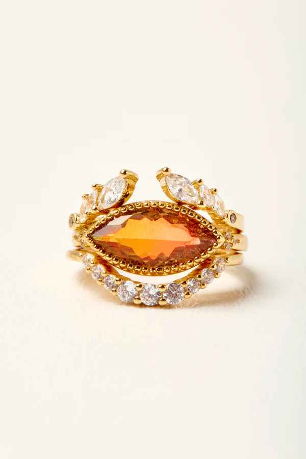 Bague Smoked Unity Mya Bay dorée avec cristal fumé