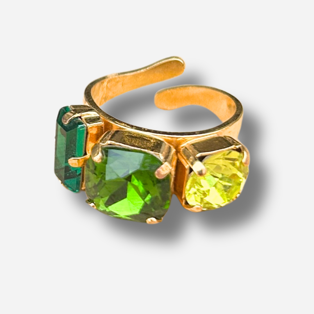 Bague Soleane Lime Crézus pierres vertes et lime dorée