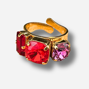 Bague Soleane Rouge Crézus pierres rouges et rose dorée