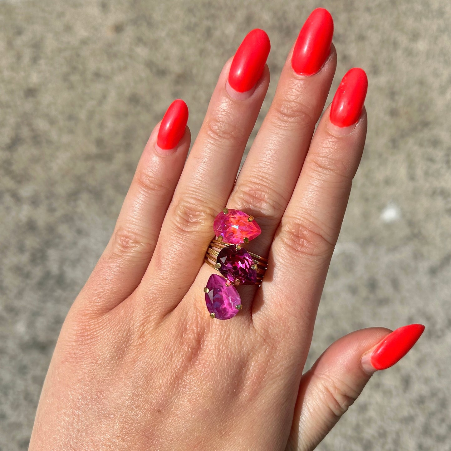 Bague Crézus multicolore rose et fuchsia