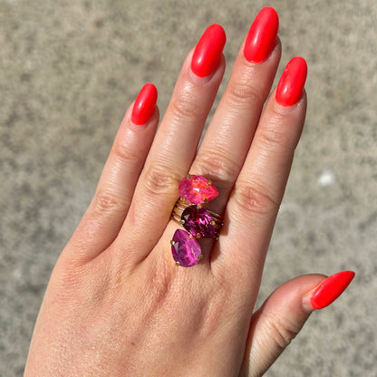 Bague Crézus multicolore rose et fuchsia