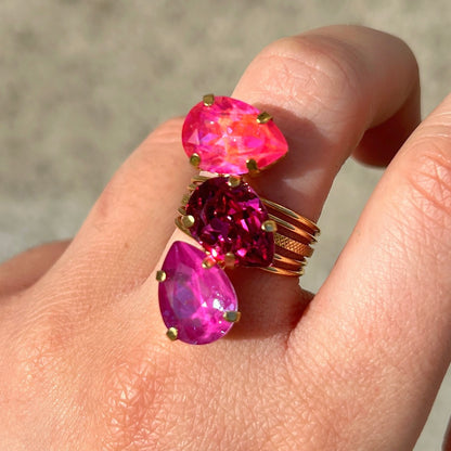 Bague dorée pierres facettées roses Crézus