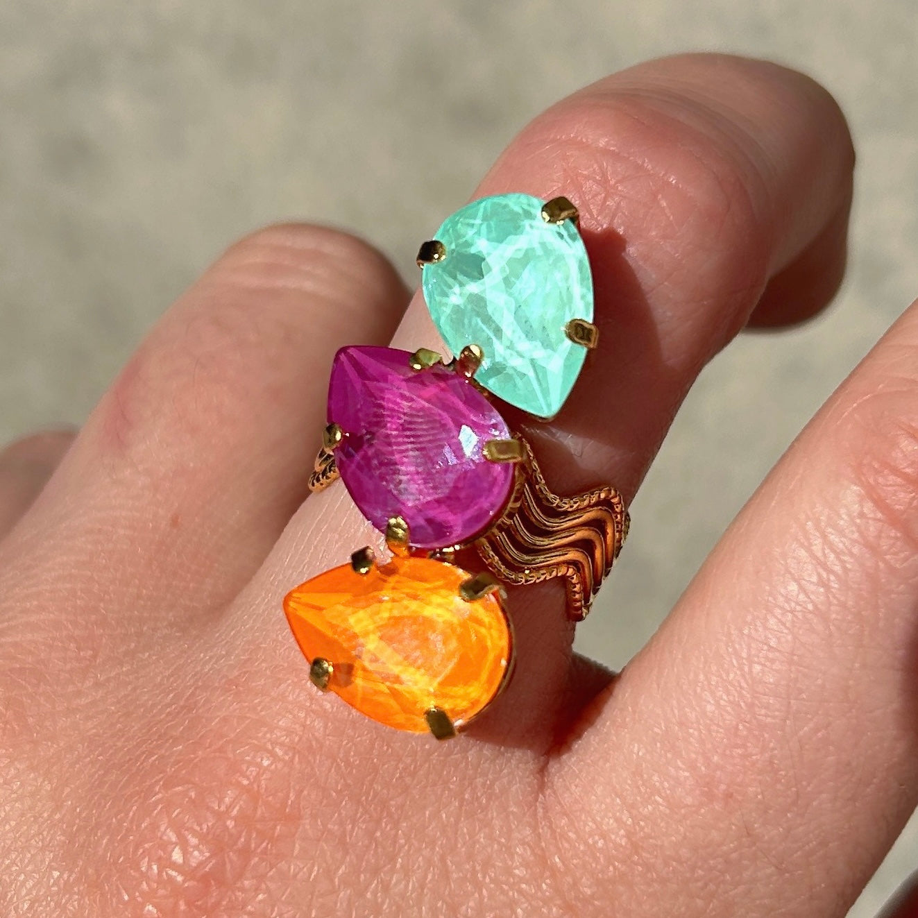 Bague Crézus multicolore pierre turquoise rose orange