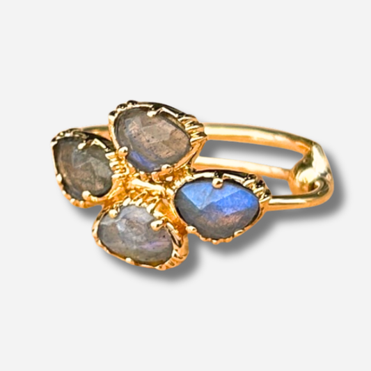 Bague trefle labradorite Au Fil de Lo bague pierre naturelle irisee doree reglable femme bijou porte bonheur