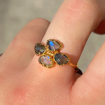 Bague labradorite trefle bijou femme fin symbolique