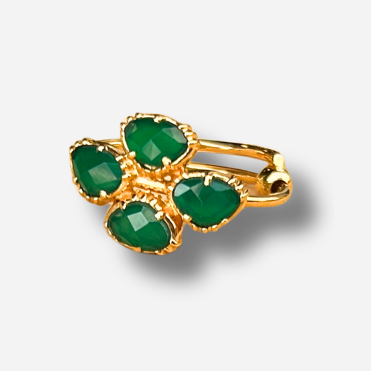 Bague trefle onyx vert Au Fil de Lo bague pierre naturelle verte reglable femme dorée