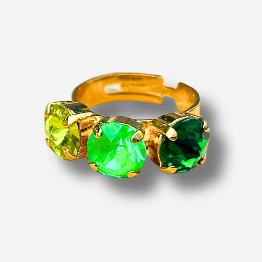 Bague Trio Cactus Crézus pierres vertes et citron fluo doré réglable