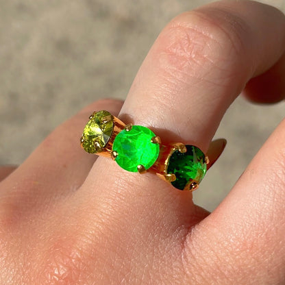 Bague Trio Cactus Crézus pierres vertes et citron fluo doré réglable