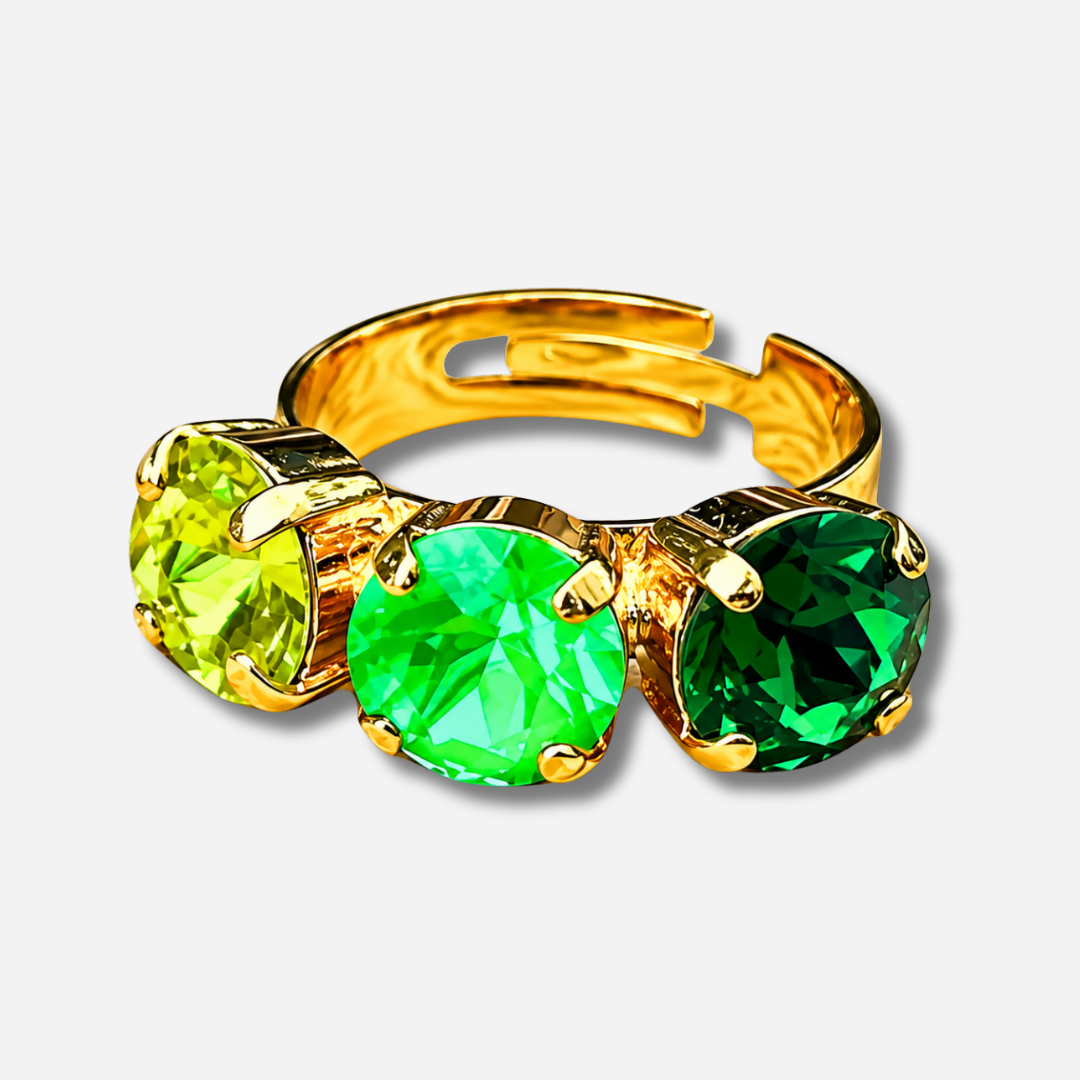 Bague Trio Cactus Crézus pierres vertes et citron fluo doré réglable