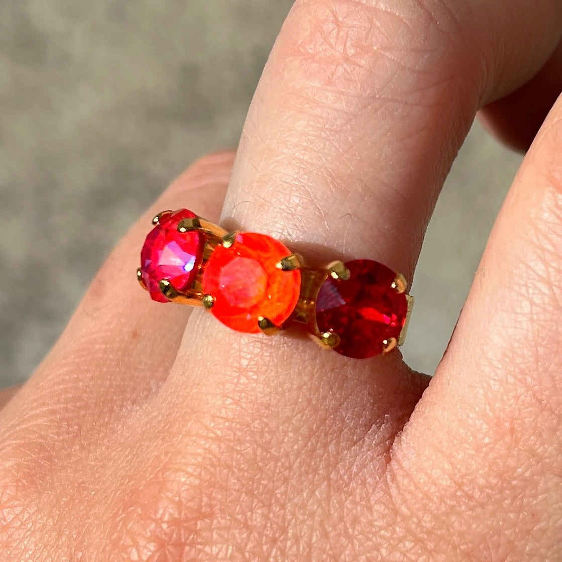 Bague Trio Flamme Crézus pierres rouge orange