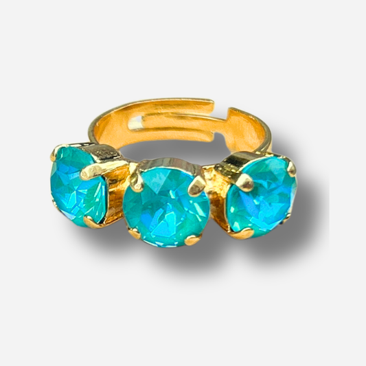 Bague Trio Fluo Bleu Crézus pierres turquoise électriques doré réglable