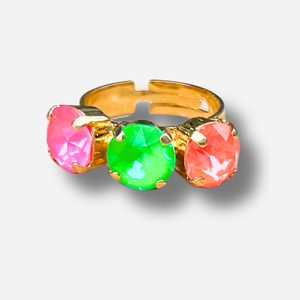 Bague Trio Fluo Crézus pierres rose vert orange fluo doré réglable