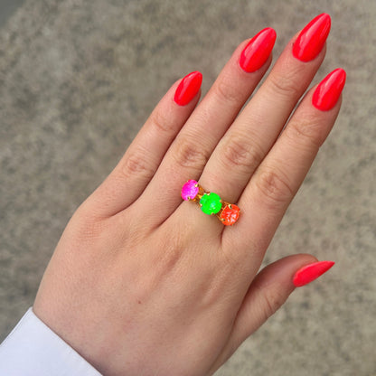 Bague trois pierres fluo Crézus dorée