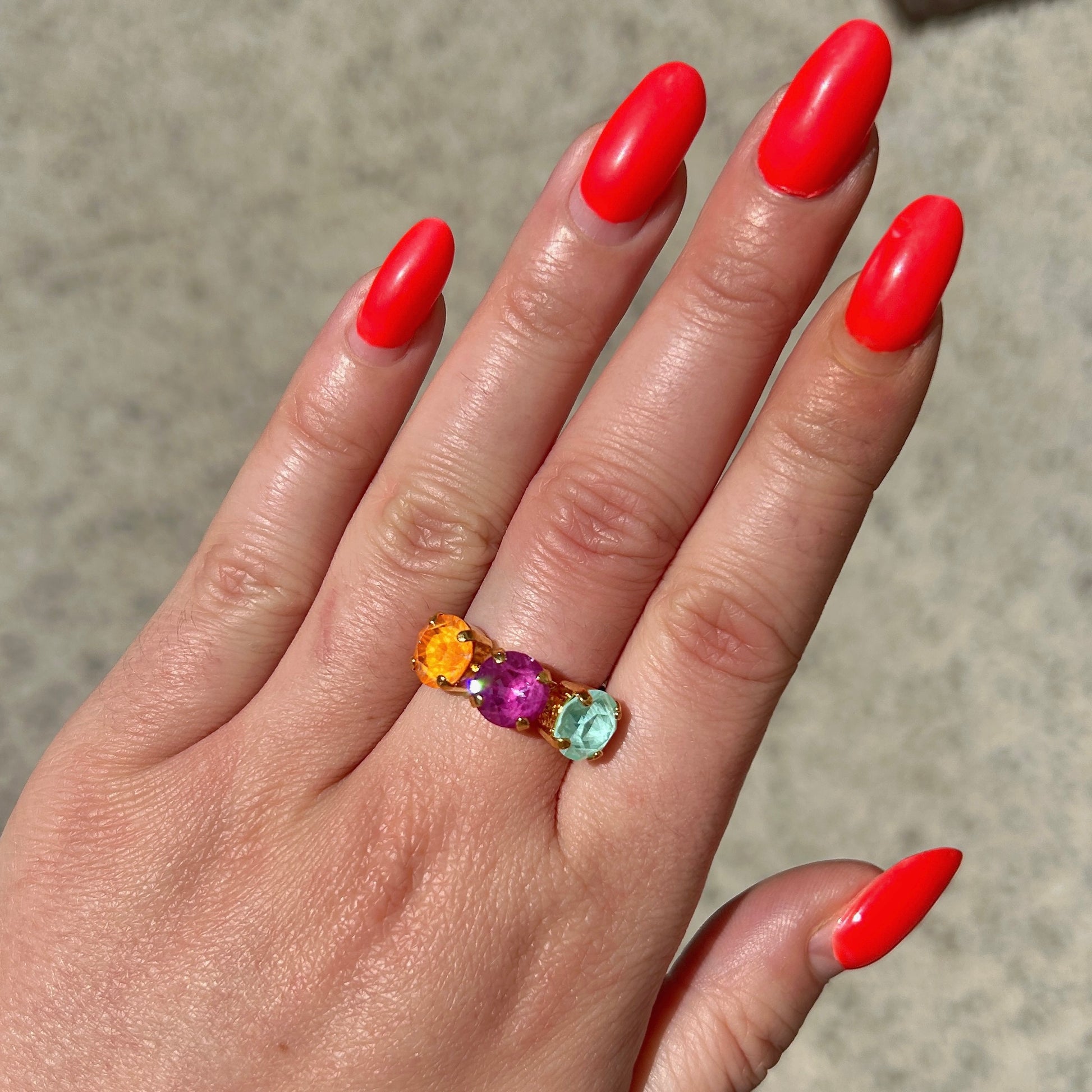 Bague Trio Rainbow Crézus pierres multicolores pastel doré réglable