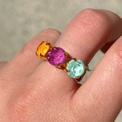 Bague Trio Rainbow Crézus pierres multicolores pastel doré réglable