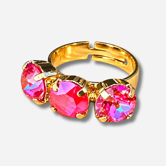 Bague Trio Rose Crézus trio de pierres roses doré réglable