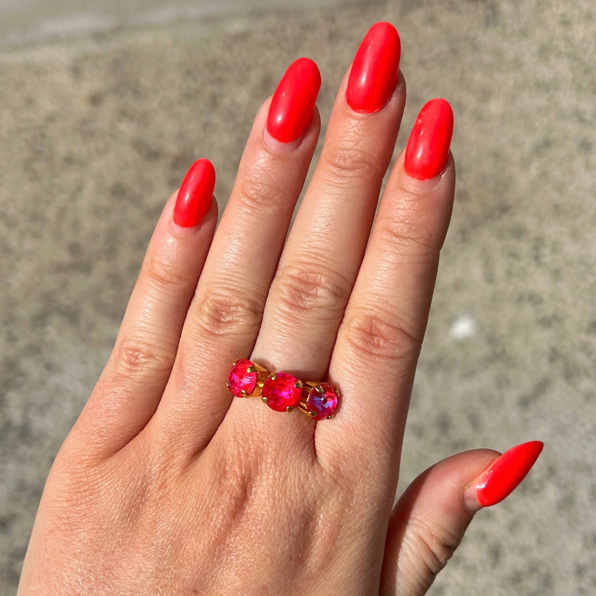 Bague Trio Rose Crézus trio de pierres roses doré réglable