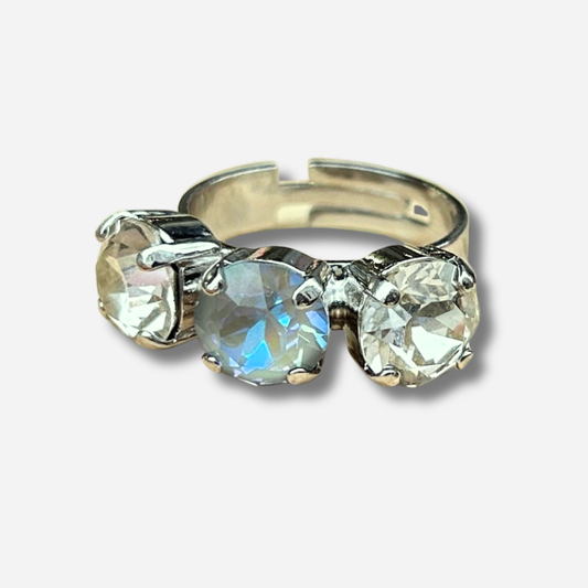 Bague Trio Silver Grey Crézus pierres grises argentées iridescentes réglable