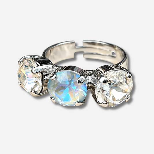Bague Trio Silver Grey Crézus pierres grises argentées iridescentes réglable