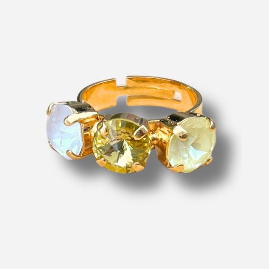 Bague Trio Vanille Crézus trio de pierres ivoire jaune doré réglable