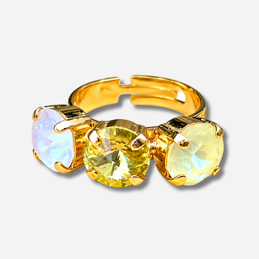 Bague Trio Vanille Crézus trio de pierres ivoire jaune doré réglable