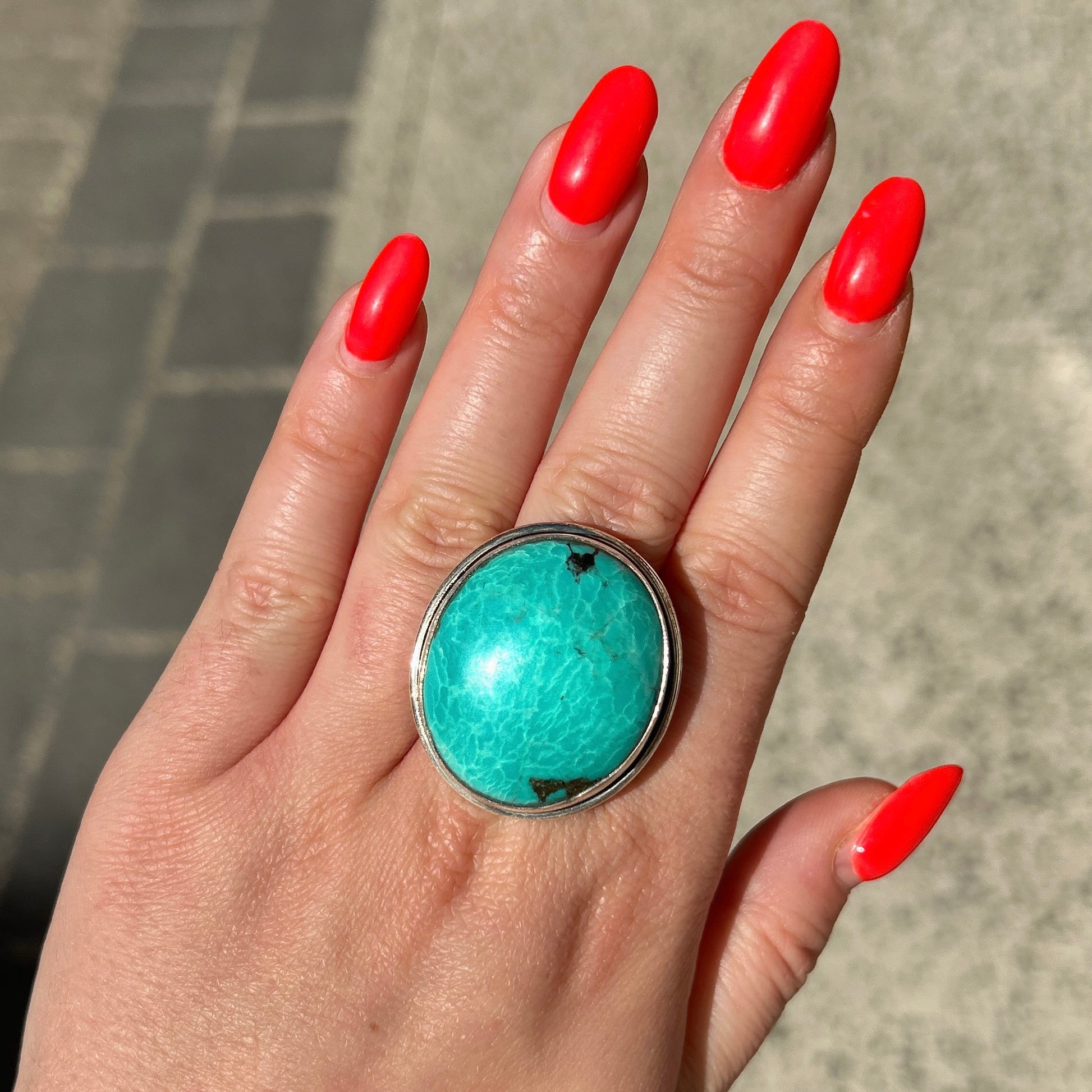 Bague turquoise argent 925 ronde pierre naturelle