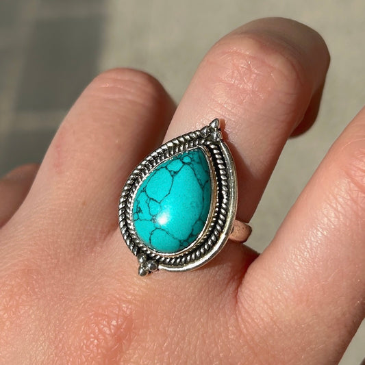 Bague turquoise bleue forme goutte femme argent 925
