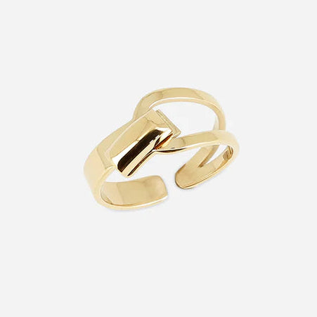 Bague Una ZAG en acier inoxydable ajustable doré ou argenté