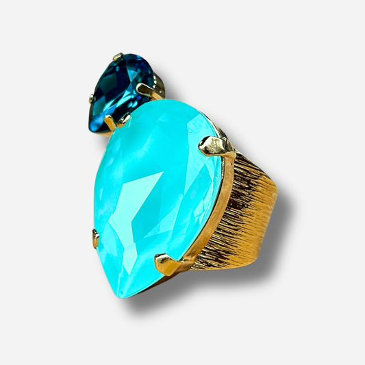 Bague Venusea Bora Crézus pierre turquoise XXL doré réglable