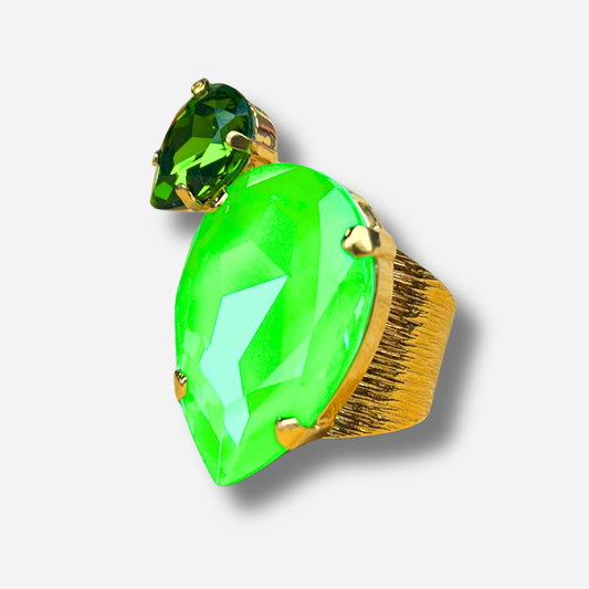 Bague Venusea Cactus Crézus pierre verte fluo doré réglable