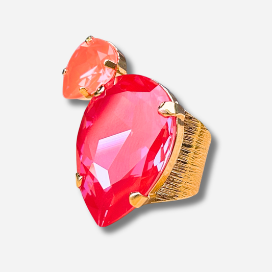 Bague Venusea Flamme Crézus pierre rouge corail doré réglable