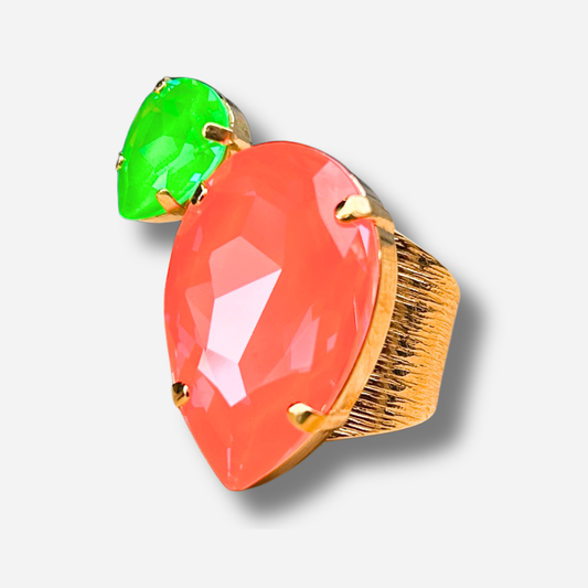 Bague Venusea Fluo Crézus pierre orange et verte fluo