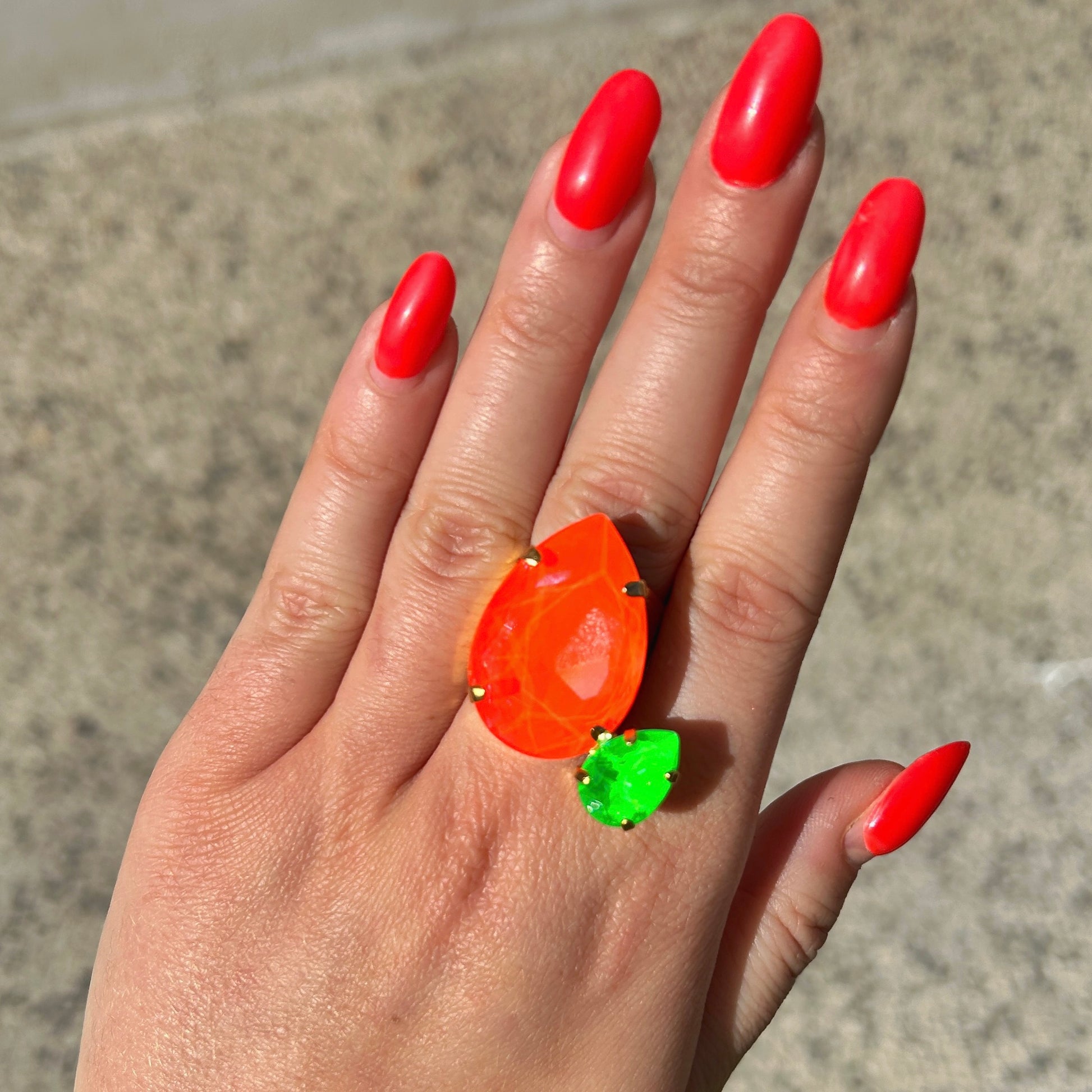 Bague Crézus pierre orange fluo grande taille