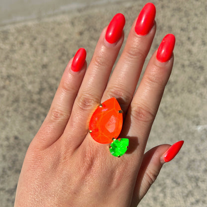 Bague Crézus pierre orange fluo grande taille