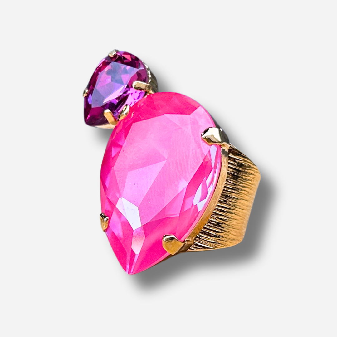 Bague Venusea Framboise Crézus pierre rose fuchsia doré réglable
