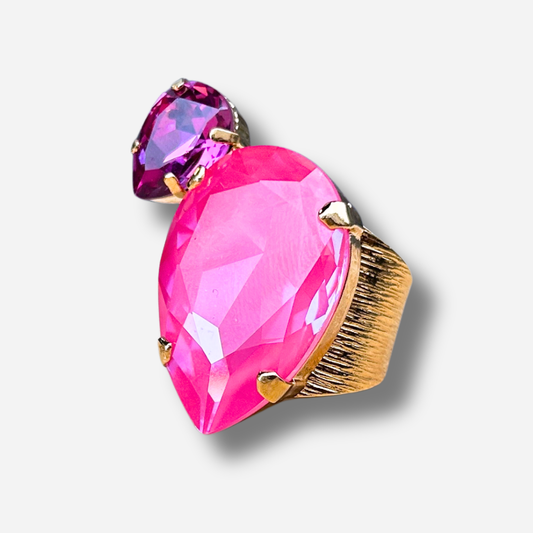 Bague Venusea Framboise Crézus pierre rose fuchsia doré réglable