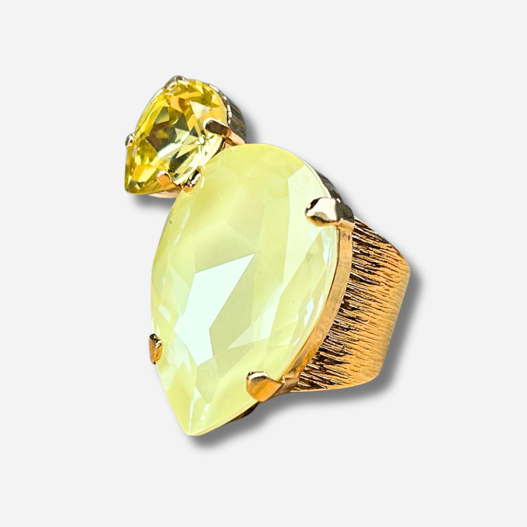 Bague Venusea Vanille Crézus pierre jaune pastel doré réglable